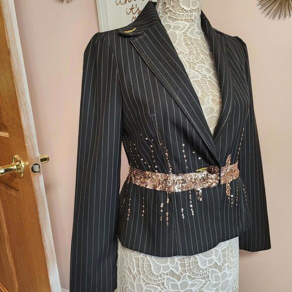 Flawless True Meaning lack pinestripe sequins blazer jacket unique 8 KK32 - Picture 1 of 11